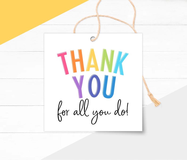 Rainbow Thank You Gift Tags Printable: Teacher Appreciation Tag, Thank ...