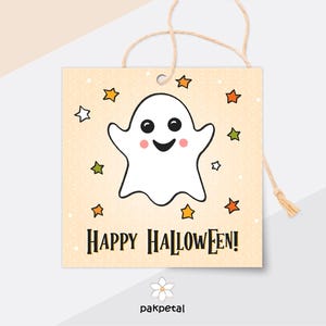 Happy Halloween Gift Tag – Printable Trick or Treat Favor Tags – Cute Ghost, Cat & Pumpkin – Fall Party Treat Tags – Instant Download