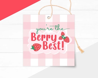 Etichette regalo a tema fragole stampabili: Etichette per biscotti "Sei la migliore delle fragole" per ringraziare gli insegnanti (Download digitale)