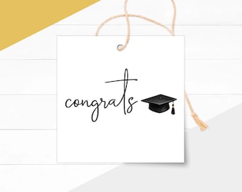 Abitur Geschenkanhänger zum Ausdrucken, Klasse von 2026, Herzlichen Glückwunsch Graduierung, minimalistisches quadratisches Hang Tag (Instant Download)