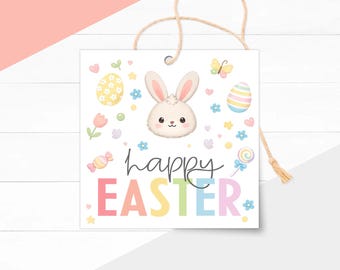 Etichetta stampabile per biscotti di Pasqua, formato quadrato da 5 cm, con decorazioni floreali per uova di cioccolato, ideale per confezioni regalo di mini prodotti da forno (download immediato)