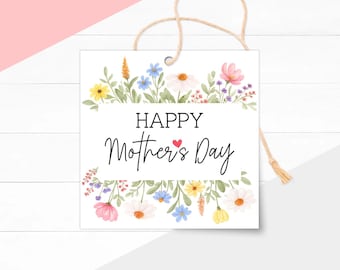 Wildflower Mother’s Day Cookie Tags 2 Inch Printable, Gift Label Sticker Cupcake Topper (Instant Download)