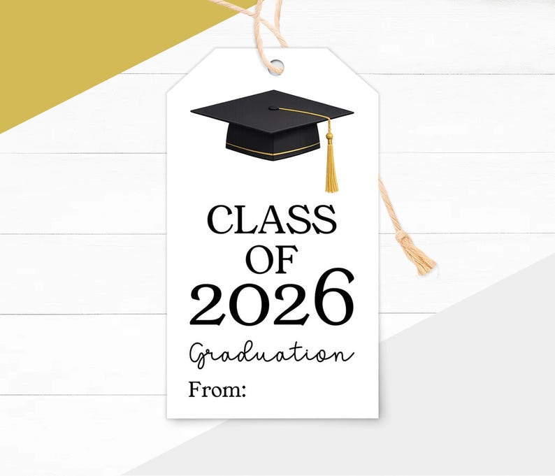 Class of 2026 Graduation Gift Tags Printable, Gold Confetti Grad Hat ...