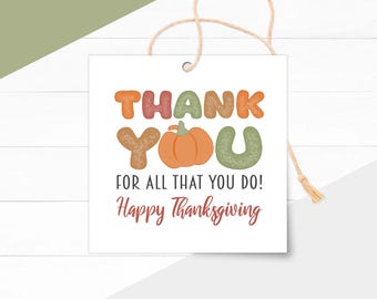 Afdrukbare Thanksgiving-bedanktags: cadeaulabel herfstwaardering (directe download)