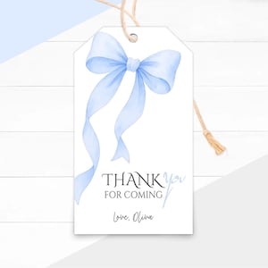 Blue Ribbon Baby Shower Favor Tags: Printable Thank You Bow (Instant Download)