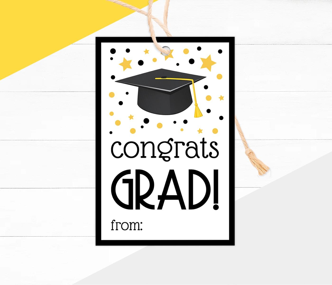 Congrats Grad Gift Tags Printable, Black Gold Graduation Favor Label ...