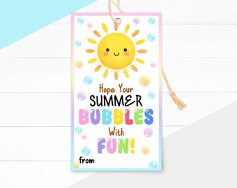 Summer Bubbles Gift Tags Printable, School Year End Favor Label, Classroom Treat Kids Teacher Tag (Instant Download)