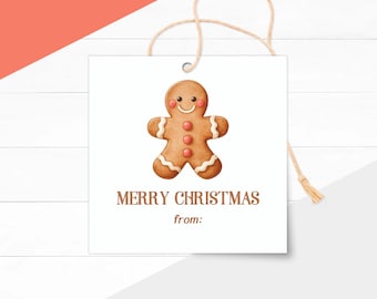 Afdrukbare Gingerbread Man-cadeaukaartjes: label met kerstbedankjes, labels voor traktaties voor de feestdagen (directe download)