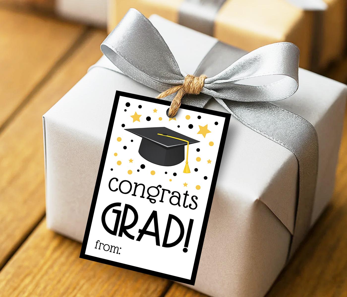 Congrats Grad Gift Tags Printable, Black Gold Graduation Favor Label ...