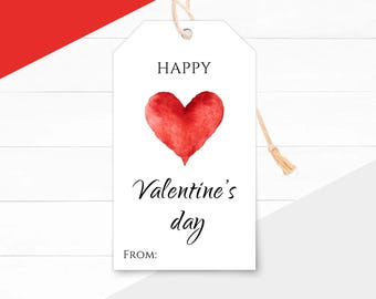 Valentine's Day Gift Tags Printable: Teacher Valentine Tag, Red Heart Design (Instant Download)