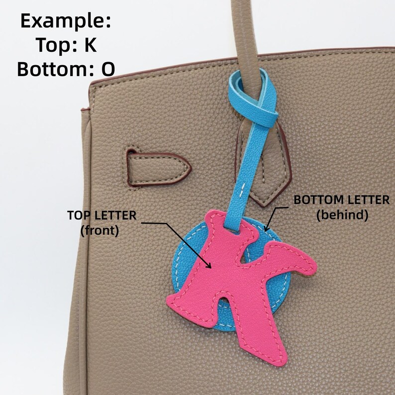 Custom Double Letter Leather Bag Charm | Handmade Personalized Initial Accessory for Handbag image 2