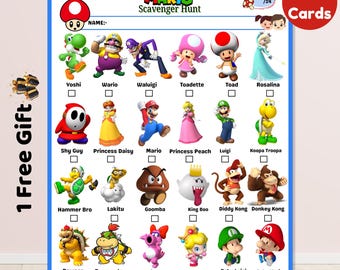 Gra Mario Character Scavenger Hunt, zabawa na przyjęcie urodzinowe dla dzieci (do pobrania natychmiast)