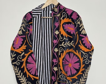 Hand Embroidered Velvet Suzani Jacket, Indian Boho Artisan Wear