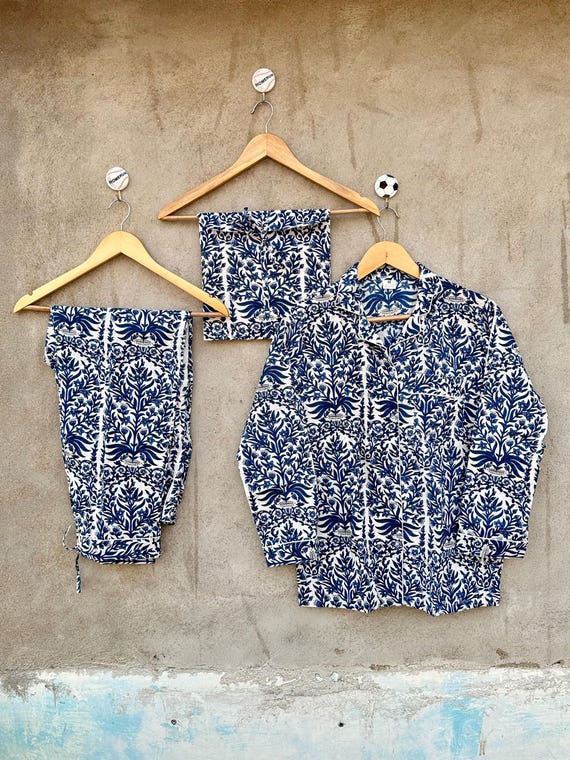 Indian Block Print Cotton PJ Set Handmade Womens Nightwear Block Print Pajama Co-Ord Set gift for her