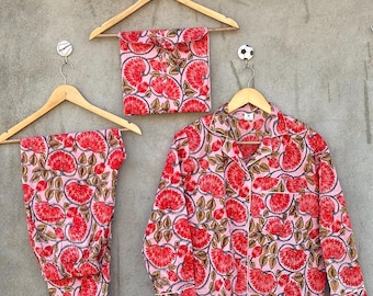 Hand Block Print Cotton PJ Set: Floral Sleepwear for Women
