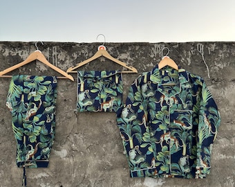 Hand Block Jungle Print Cotton Pajama Set Nightwear For Women Soft Cotton Sleepwear Comfortable Lounge Set Gift For Her