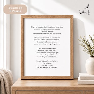 Poèmes de deuil pour la perte d'un fils | Art mural imprimable 8 poèmes commémoratifs | Cadeau commémoratif fils | impression poème sur le deuil | Décoration Fils du Ciel