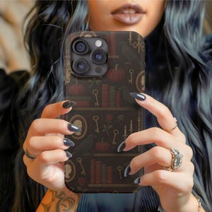 Gothic Raven Bookish Phone Case for iPhone | Dark Academia Library Phone Cover | Vintage Witchcraft Aesthetic | Gift for Readers