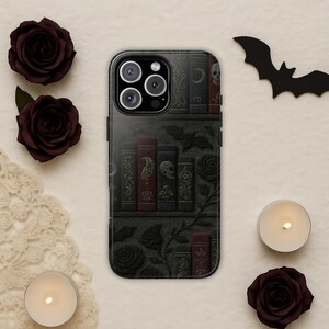 Macabre Gothic Bookshelf Phone Case for iPhone and Samsung | Vintage Library Phone Cover | Dark Academia Gothic Aesthetic | Book Lover Gift
