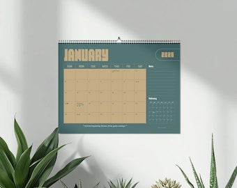 2026 Wall Calendar: Muted Retro Monthly Planner with Grid for Writing | Monday/Sunday Start