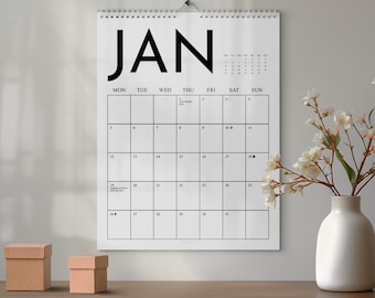calendrier mural : 12 agendas mensuels minimalistes | Grille pour écrire