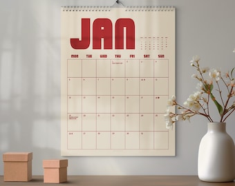 Calendrier mural mensuel rétro 2026