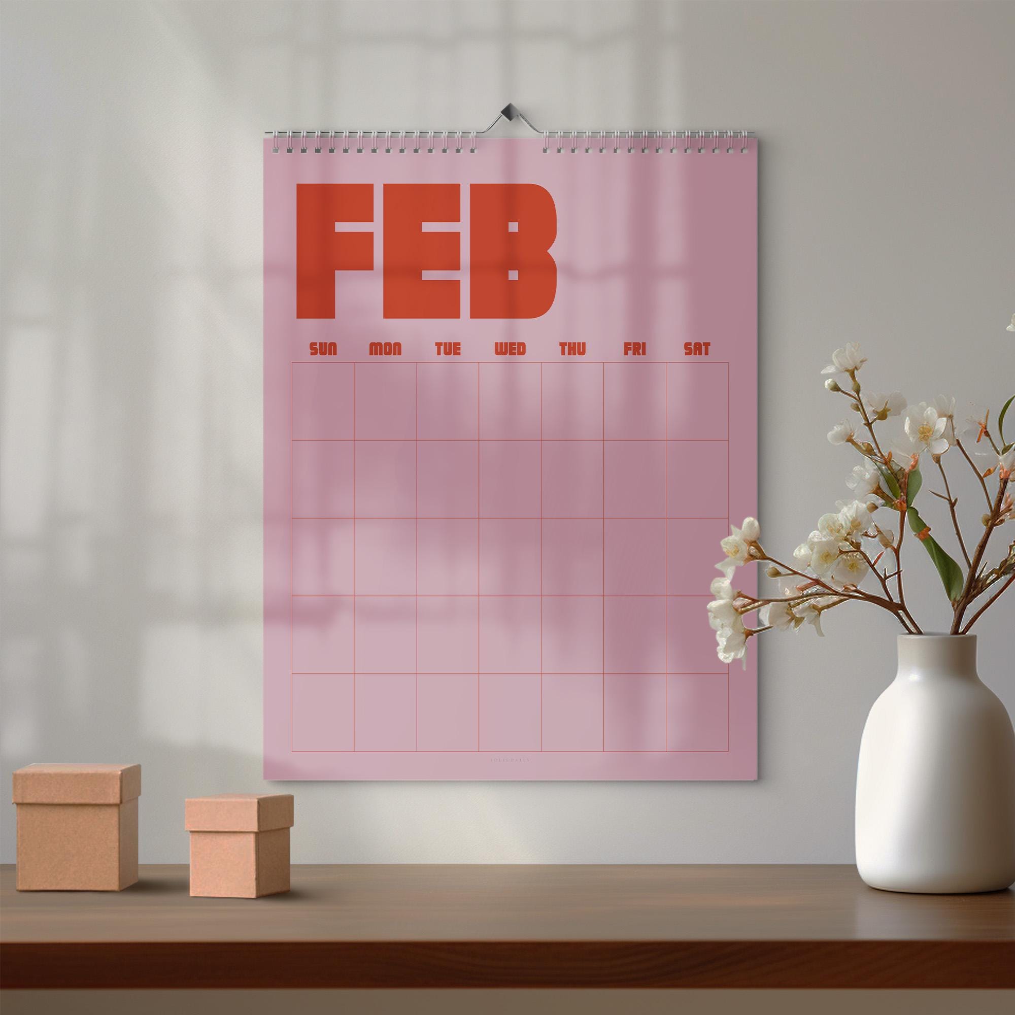 Undated Wall Calendar: Retro Style, Reusable, Spiral Bound (Monday/Sunday Start)