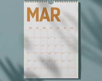 Calendario de pared 2026, 2027: Planificador mensual de 12 colores brillantes / Cuadrícula para escribir