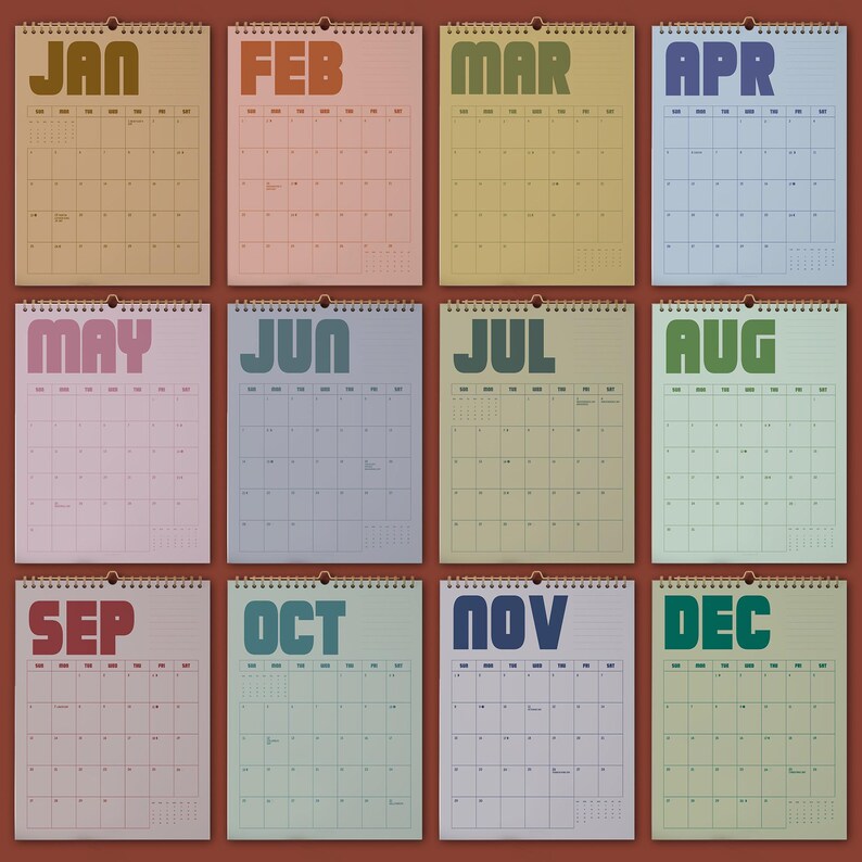 2026, 2027 Wall Calendar: 12 Vintage Color Monthly Planner, Recycled Paper, Monday/Sunday Start image 5