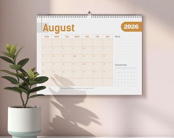 2026 Wall Calendar: 12 Pastel Monthly Planner | Grid for Writing | Monday/Sunday Start