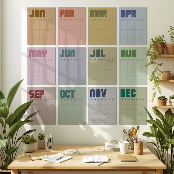 2026, 2027 Wall Calendar: 12 Vintage Color Monthly Planner, Recycled Paper, Monday/Sunday Start