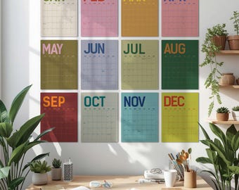 Calendario de pared 2026-2027: Planificador mensual de 12 páginas a color, papel reciclado, inicio lunes/domingo.
