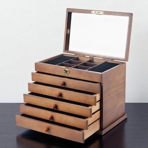 GrandeurWood Multi-Compartment Jewelry Box – Elegant Wooden Organizer for Rings, Necklaces & Accessories