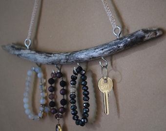 Driftwood Jewelry Organizer: Boho Necklace Display & Key Hook