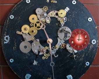 Steampunk Gear Wall Clock – Industrial Art Made from Vintage Watch Parts