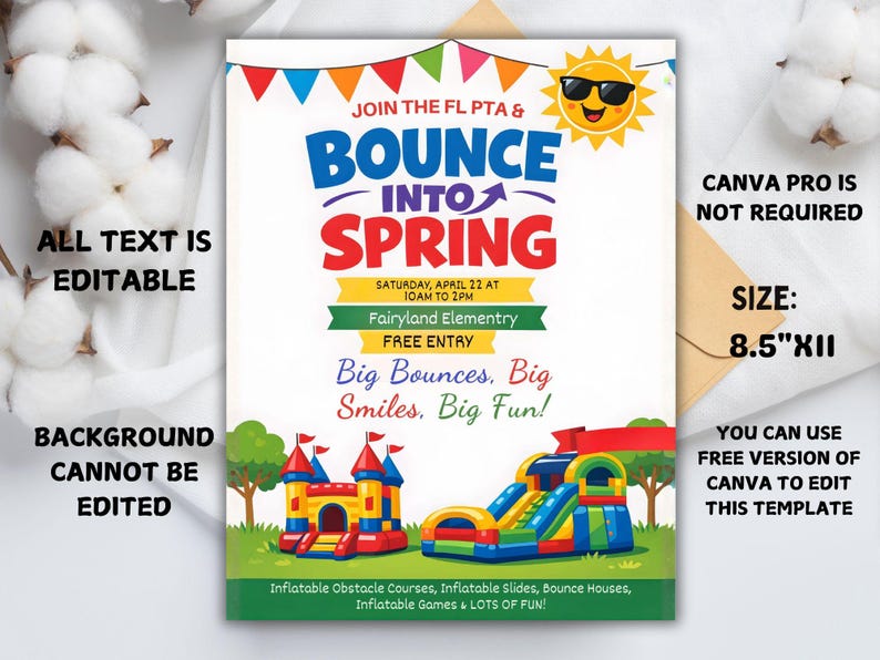 Pta Fun Day Graphics Spring Festival Flyer Template | Bounce House Event | School PTA ...