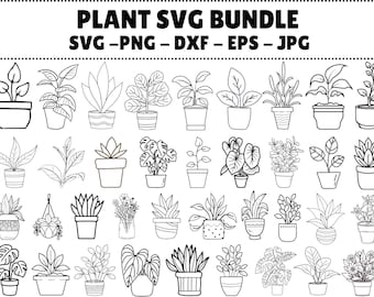 Houseplant SVG Bundle, Hand-Drawn Plants Clipart (Digital Download)