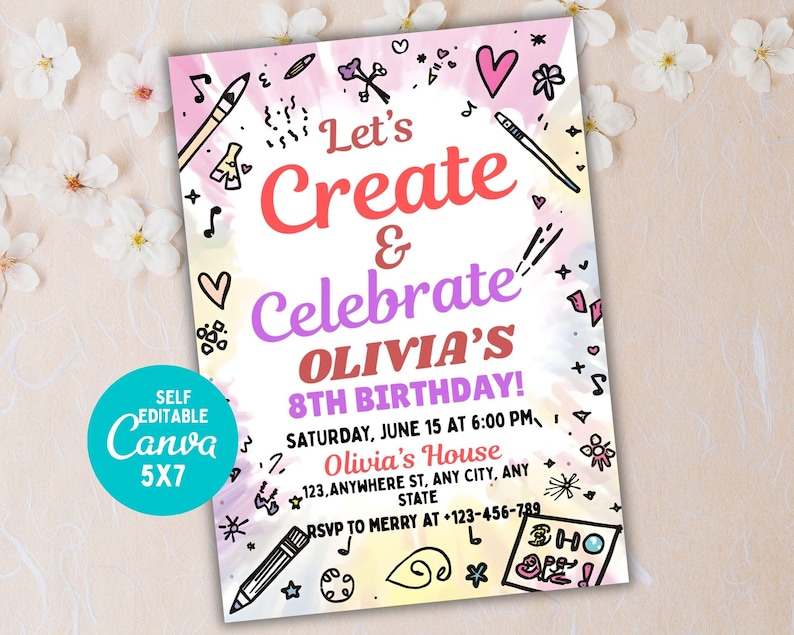 Editable Art Birthday Party Invitation, Tie Dye Arts and Crafts ...