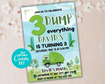 Editable Garbage Truck Birthday Invitation, Dump Truck Birthday Invitation
