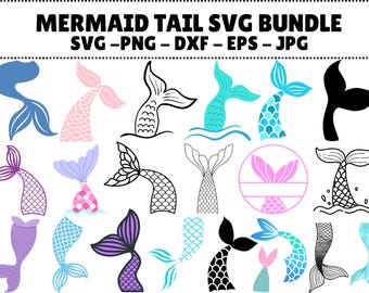 Bundle SVG queue de sirène : monogramme écailles, décoration de gâteau d'anniversaire (téléchargement numérique)