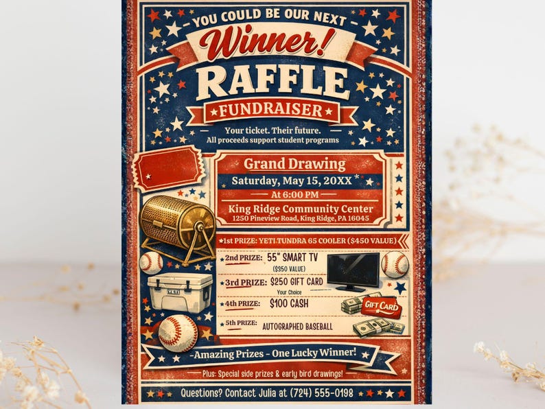 Editable Raffle Fundraiser Flyer, Sports, School, Charity Template (8 ...