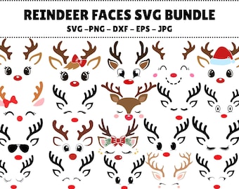 Christmas Reindeer Faces SVG Bundle, Cricut Designs