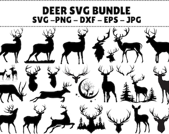 Deer SVG Bundle: Forest Silhouette, Deer Head Vector (Commercial Use, Instant Download)