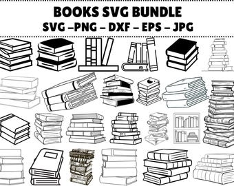 Books SVG Cut Files, Stacked Books Silhouette (Digital Download)