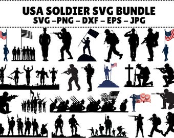 US Soldier SVG Bundle, Veteran, American Troops, Army, Military, USA Flag (Digital Files)
