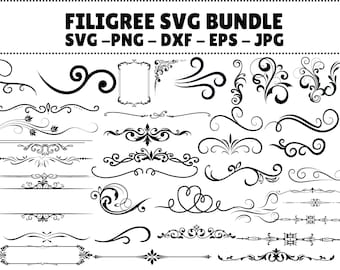 Filigrane Schriftrolle SVG: Lasergravurdesign, Flourish Border (Digitaler Download)