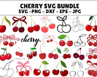 Cherry SVG Clipart Bundle, Coquette PNG, Cricut Cut Files (Digital Download)