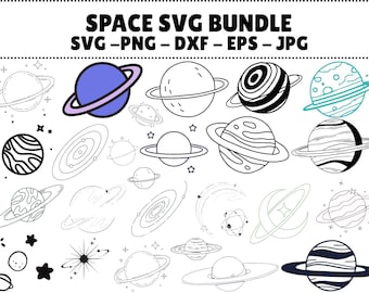 Space SVG Bundle: Planets, Astronaut, Rocket Clipart (Digital Download)