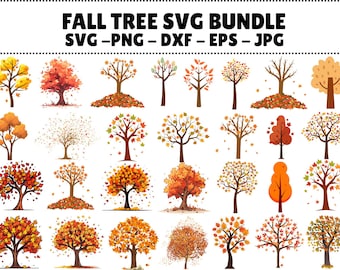 Bundle SVG arbre d'automne : Clipart de feuilles d'automne (téléchargement numérique)