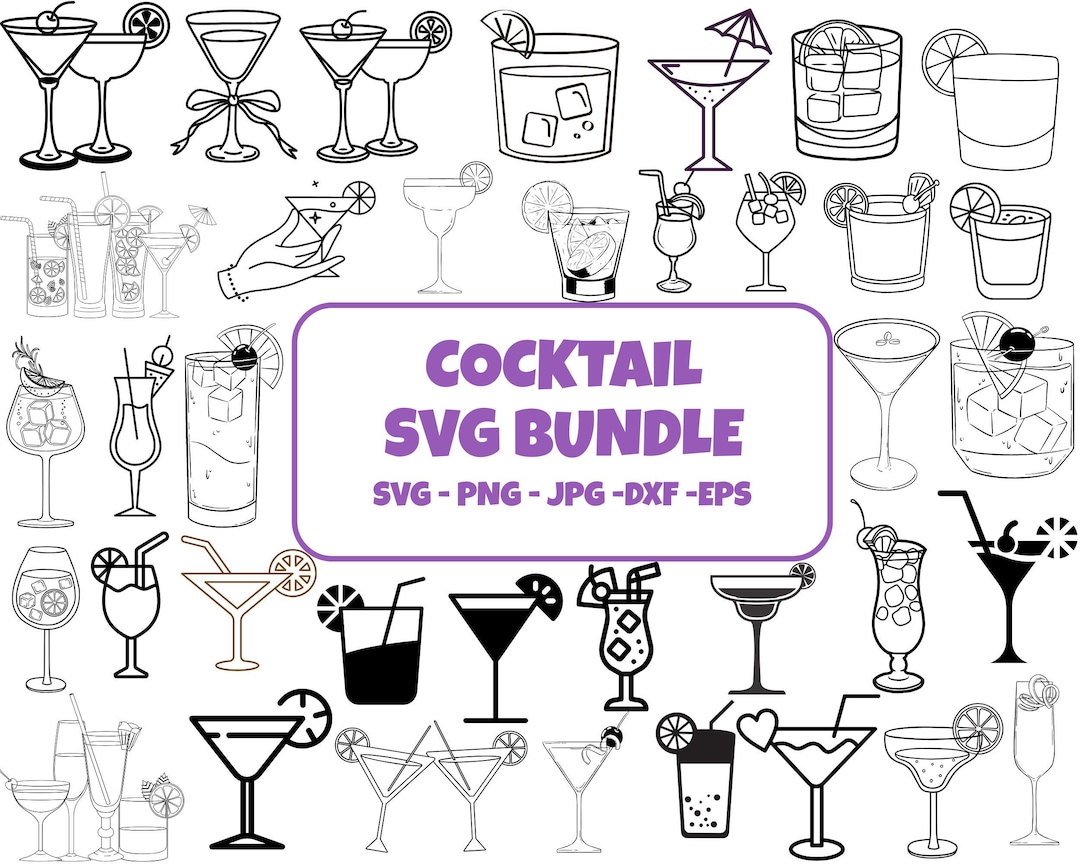 Cocktail SVG Bundle: Drink Clipart, Shot Glass Cut Files (digital ...